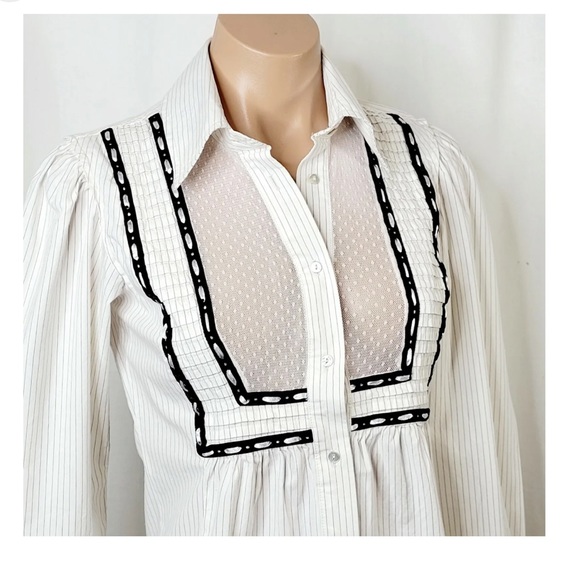 Free People Tops - - Free People White And Black Striped Button Up Tunic Long Sleeve Top